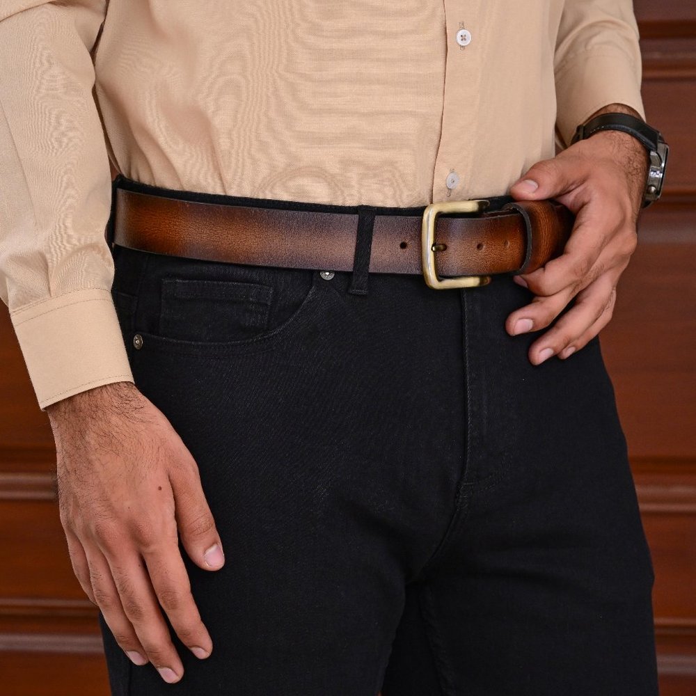 Mocha Brown Oil Waxed Premium Buffalo Leather Belt - Personalized Gift For Him - Picture 10 of 15